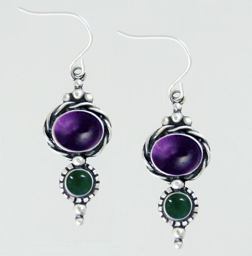 Sterling Silver Drop Dangle Earrings With Amethyst And Fluorite